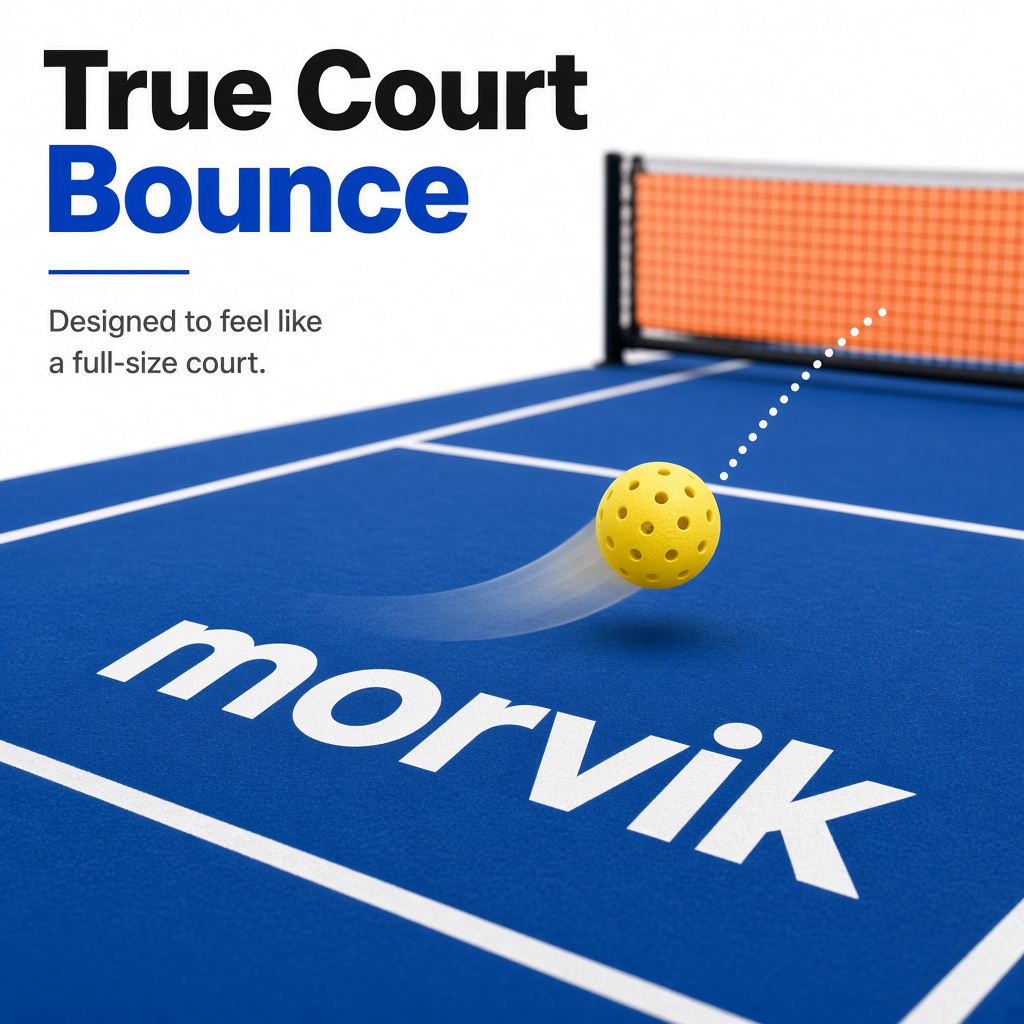 Pickleball bouncing on the morviK court mat